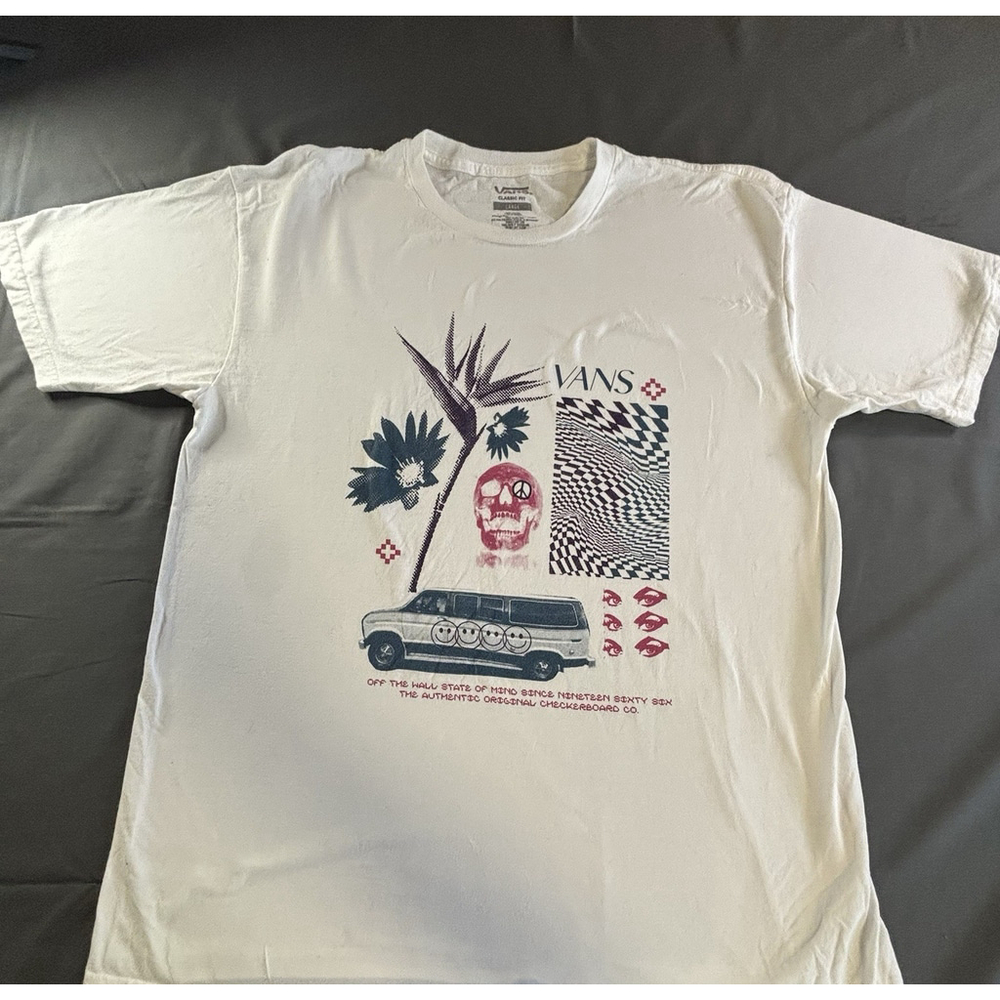 Vans Off The Wall Graphic T Shirt Mens Large White Skull Van Checkerboard